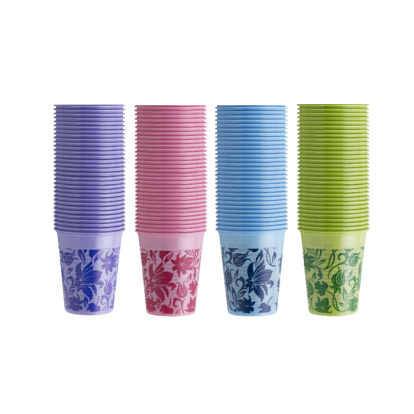 Стаканы пластиковые 200мл, с принтом, цвета в ассортименте (100шт), Euronda / Италия