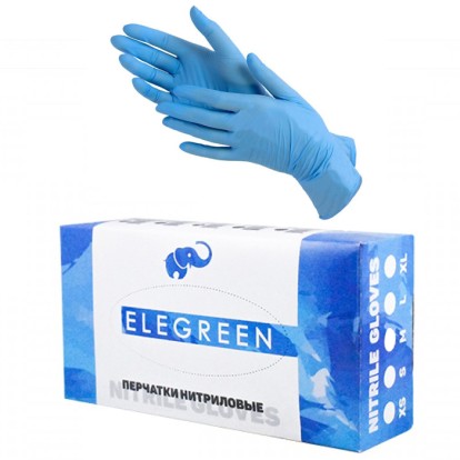 Перчатки Elegreen  нитриловые голубые  М   (50пар)